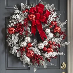 Christmas Wreath for Front Door Christmas Door Wreath Red Ball Ornaments With LED Indoor Outdoor Christmas Decorat