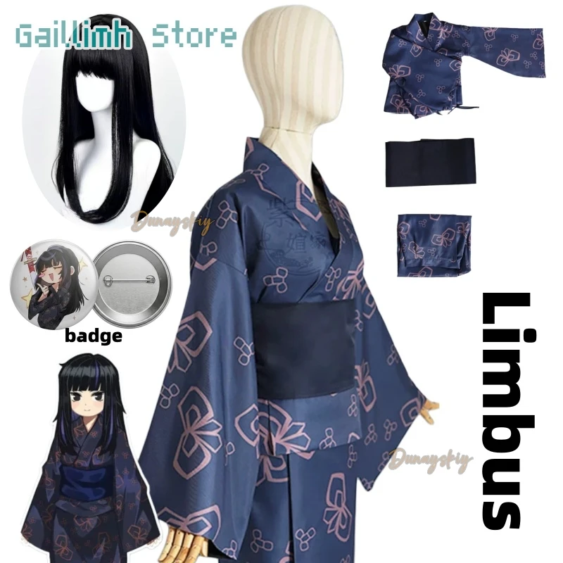 Fantasia de Cosplay Kimono Infantil Araya de Limbus Company com Estampa de Laço para Halloween, Role Play e Cosplay de Anime