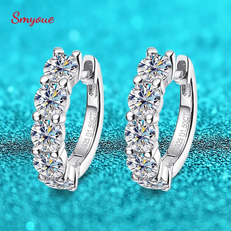 Smyoue 18k 3ctw Moissanite עגיל חישוק לנשים 4mm אבנים D צבע נוצץ נוצר עגיל יהלום 100% כסף סטרלינג 925