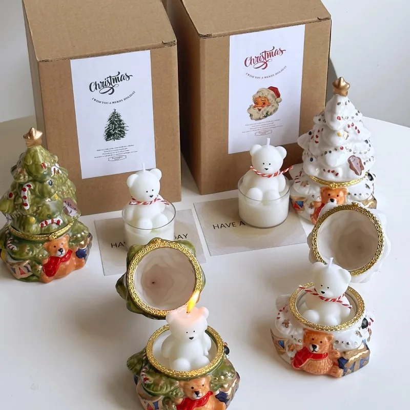

2/set Christmas Tree Bear Aromatherapy Candles Ceramic Christmas Gift Box Scented Candles Photo Props Birthday New Year Gift New