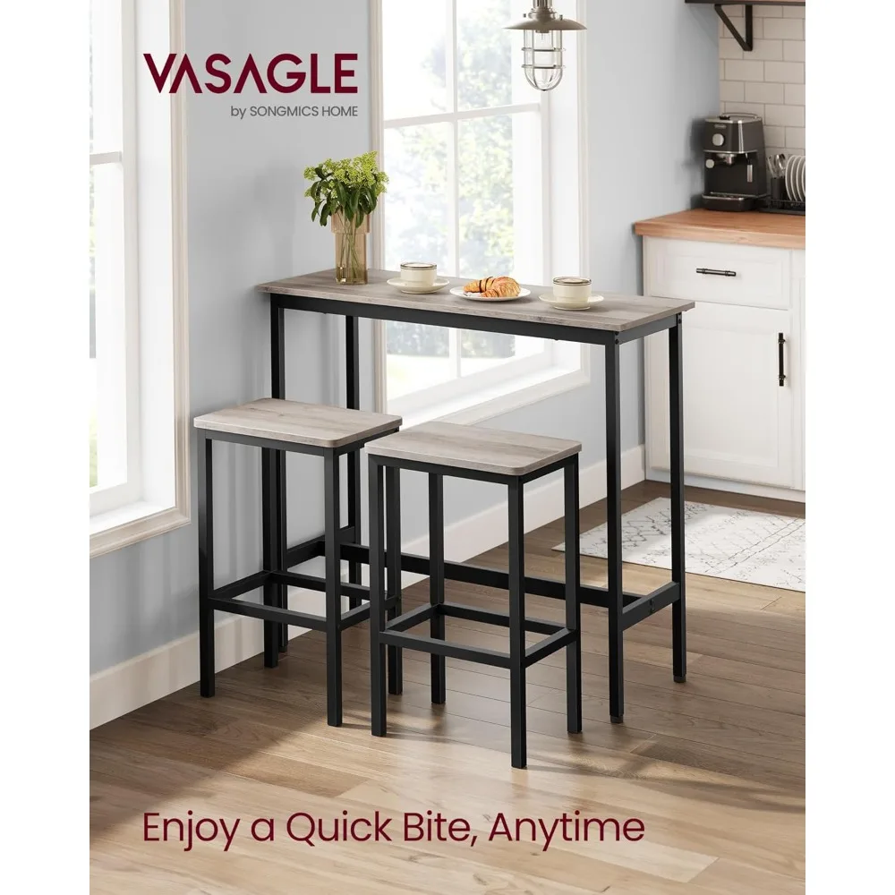Juego de mesa de comedor, mesa de bar y sillas, mesa de cocina con altura de barra y taburetes, juego de 2, estructura de acero, industrial, 39,4 x 15,7