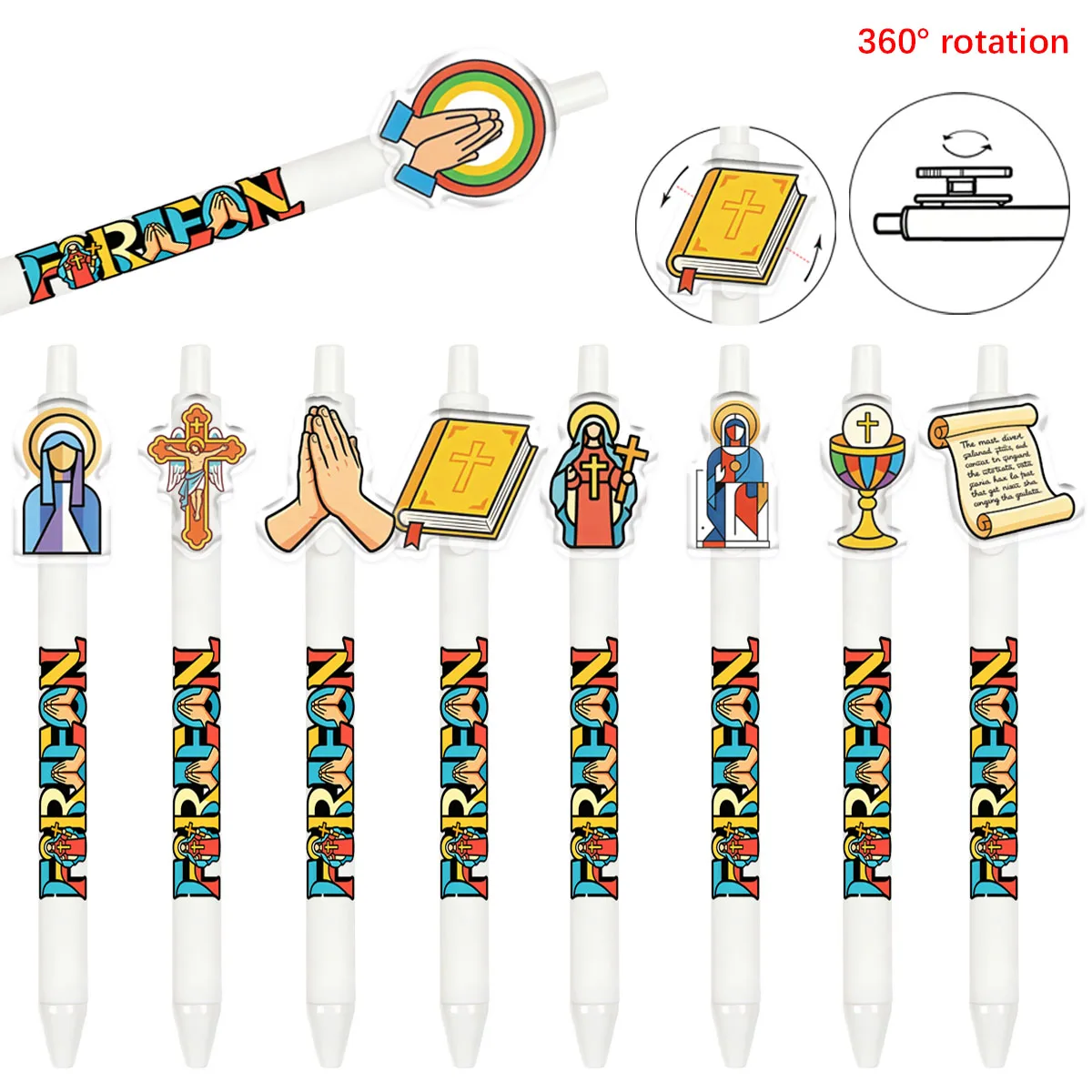 

9pcs/14pcs Religious themed pattern ballpoint pen gift, rotating ballpoint pen