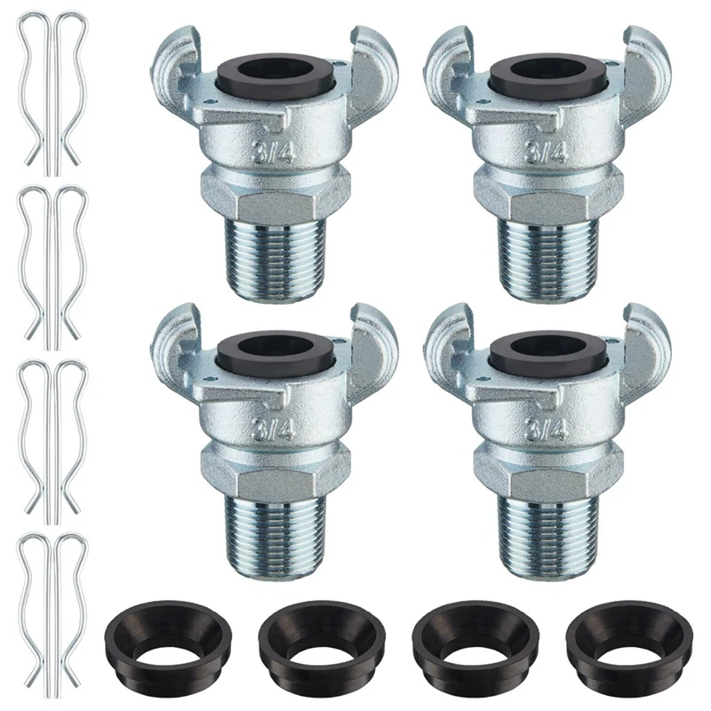 

4Sets NPT Air Hose Fitting 2 Lug Universal Coupling Chicago Fitting For Female And Male End (Male End,3/4Inch)