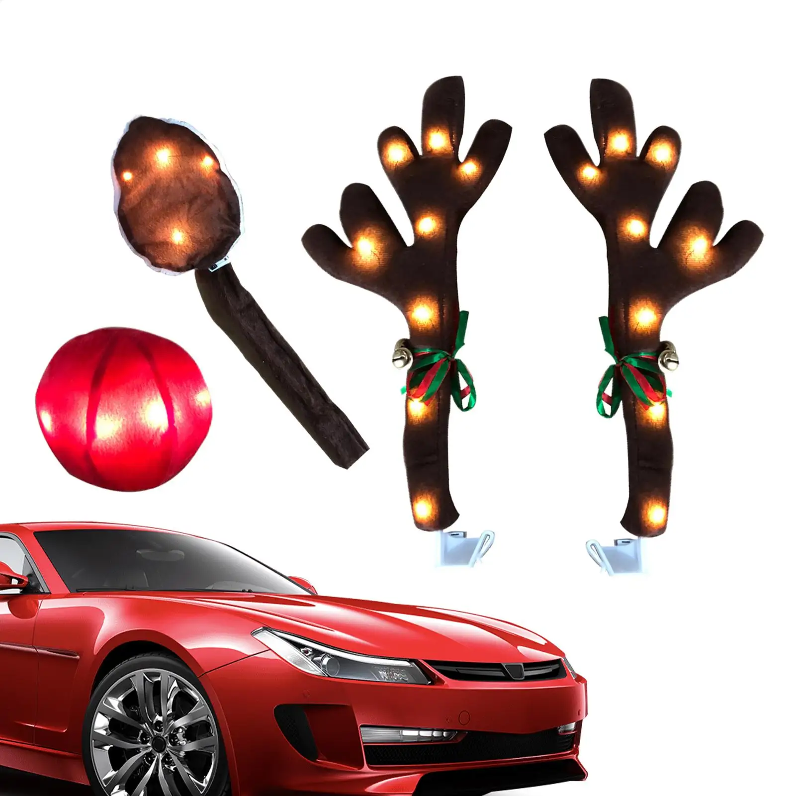 

Reindeer Antler For Cars Festive Decoration With LED Lights Reindeer Car Kit For Holiday Van Party Seasonal Celebration Festive