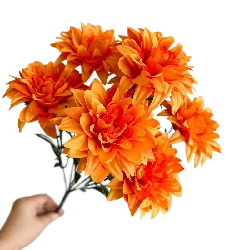 Bouquet de fleurs de Dahlia artificielles à 7 têtes, fausses fleurs pour mariage, bureau, salle de fête, centre de Table, décorations pour la maison