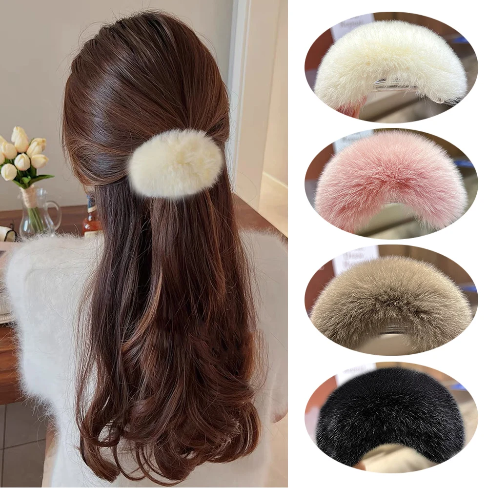 Winter Faux Fur Hair Clips Elegant Acrylic Twisted Hairpins Plush Hair Clip Barrette Headwear for Women Girls Hair Accessories