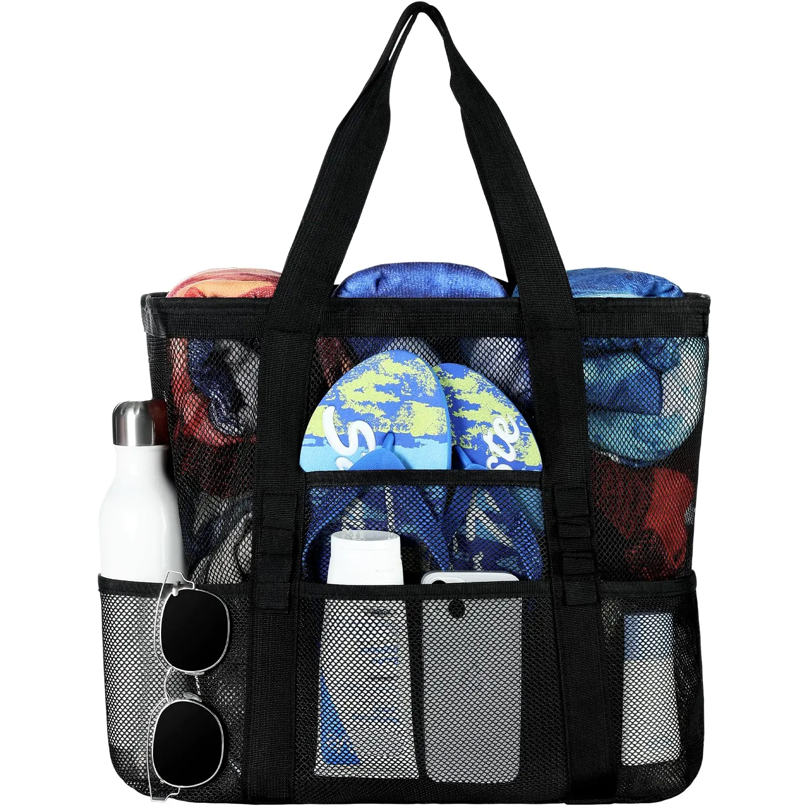 Mesh Beach Bag - Large Beach Tote with Multi Functional Pockets for Family Travel/Vacation Large Beach Tote Bag for Family Beach