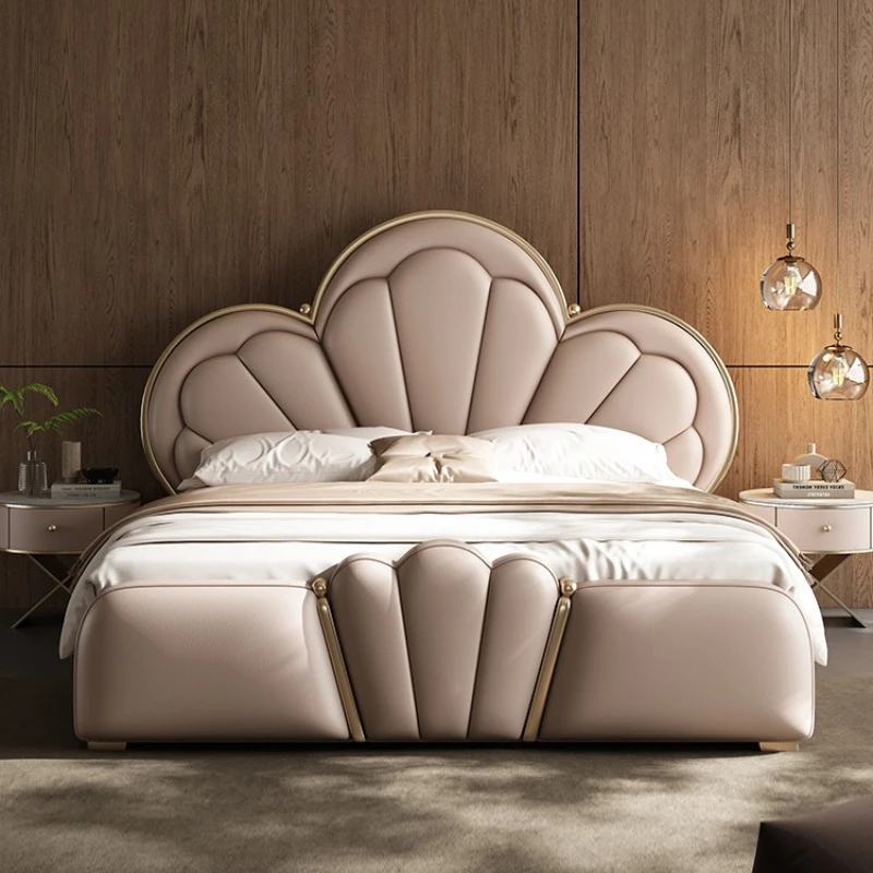 

Italian light luxury top layer cowhide leather double bed, French modern master bedroom queen bed, wedding bed