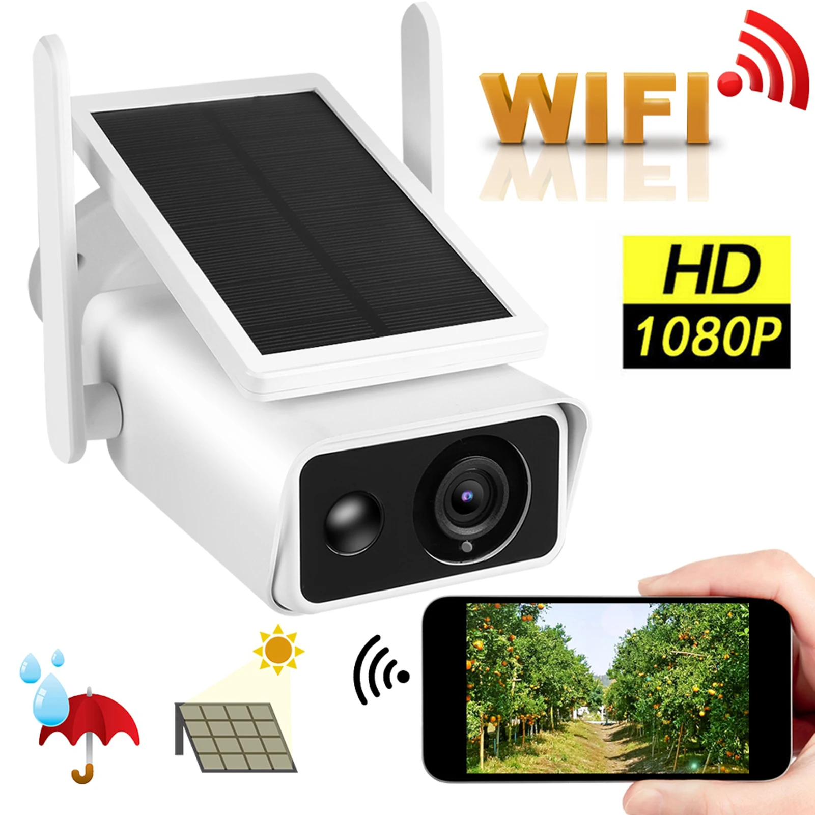 IP Camera 1080P Solar Camera Outdoor Wireless Surveillance Rainproof Remote Night Vision Monitor Battery Powered Waterproof CCTV