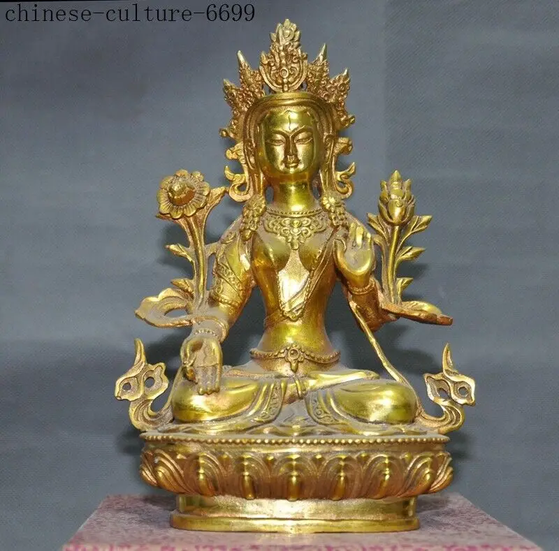 

8'' Tibetan Buddhism bronze Gilt tara KwanYin GuanYin Bodhisattva Goddess statue