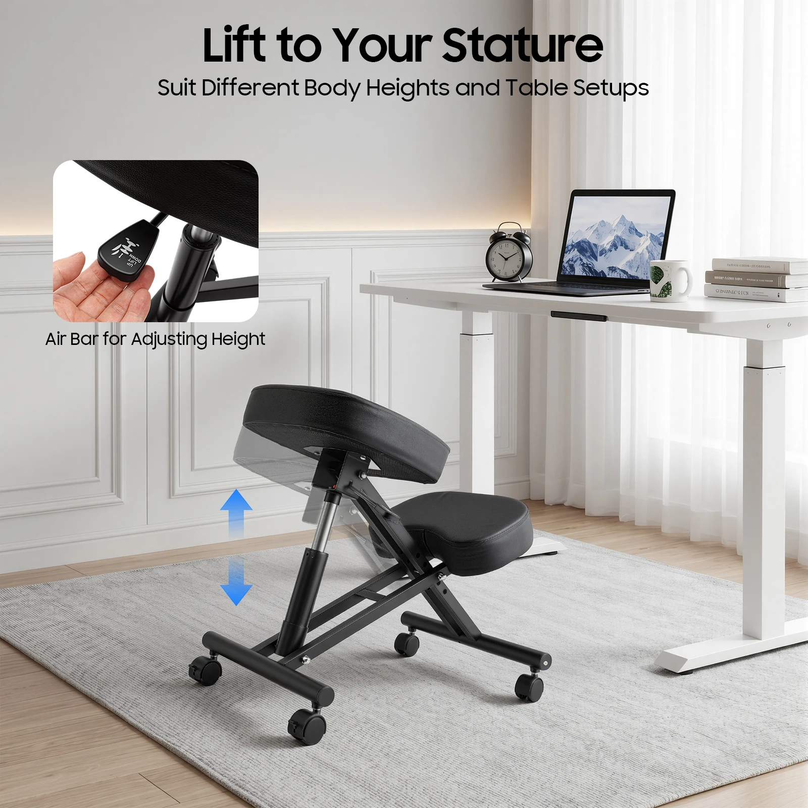 Picture 5: Adjustable Height Ergonomic Kneeling Chair Kneeling Posture Chair Stool for Home and Office Load-bearing Capacity 100kg