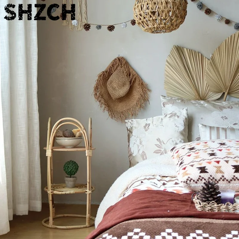 Rattan Weaving Plant Stand Multi-layer Plant Organizer Creative Decoration Flower Rack Living Room Balcony Indoor Gardening