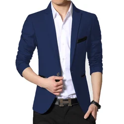 BROWON Spring Autumn Blazer Men Suit Cardigan Blazer One Button Casual Plus Size Easy Care Dress Jacket Men