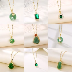 Vintage Style Lucky Guard Green Pendant Stainless Steel Necklaces For Women Fashion Elegant Female Clavicle Chain Jewelry Gift