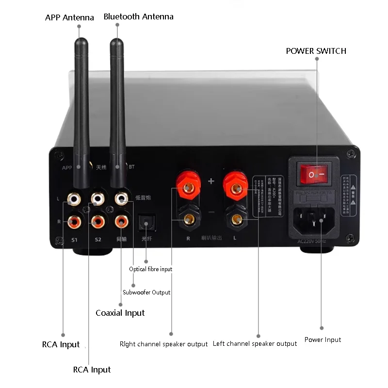 Multifunction HIFI Audio Power Amplifier Audio Player 100W*2 High Power Output QCC3034 Bluetooth 5.0 ES9028Q2M DSD256 Decoding