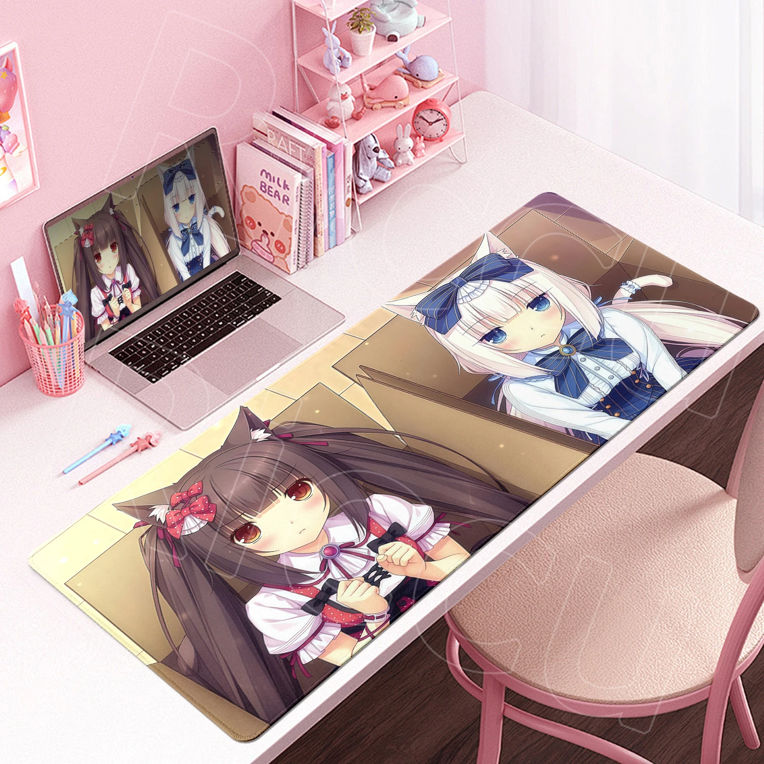 Großes Anime-Spiel-Mauspad mit Kawaii-Nekopara-Motiv, ultrafeine Oberfläche, PC-Schreibtischunterlage, langlebige Nähte, Oficinas Accesorios, Karten-Spielmatte – Detail 9