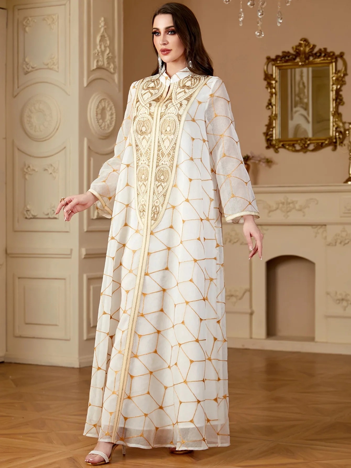 이드 우아한 자수 무슬림 여성 의류 라마단 잘라비야 파티 아바야 롱 로브 모로코 두바이 카프탄 이슬람 롱 드레스