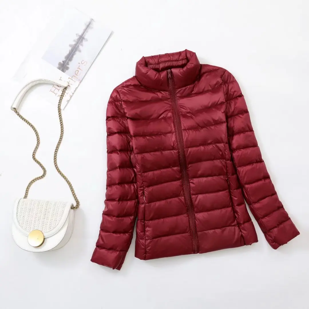 Veste doudoune légère et Portable pour femme, col montant, décontractée, couleur unie, coupe Simple et Slim, automne et hiver 2025