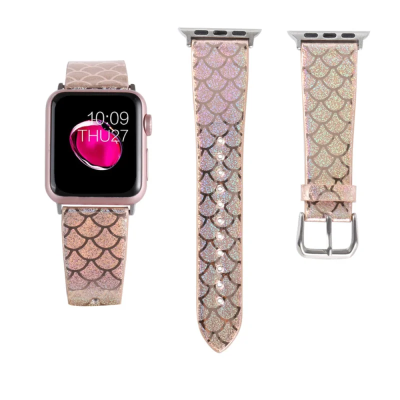 Fhx-15jd Fish scale glittery pink strap suitable for Apple Watch 38mm 40mm 42mm 44mm color change flash iwatch 1 2 3 4 5 6 SE