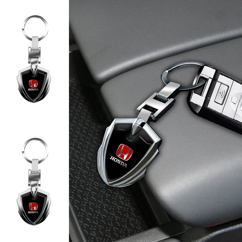 Car Logo Stying 3D Metal Key Rings Shield Shaped Keychain For Honda Civic Fit Jazz Accord CRV HRV City Odyssey Passport Pilot