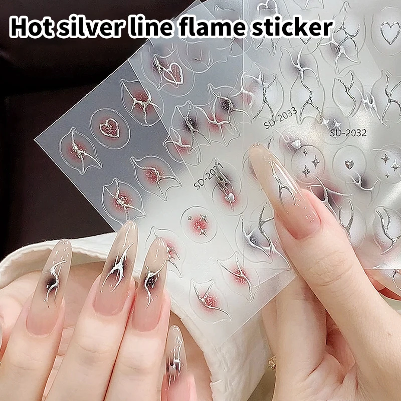 3D Fire Flame nagelstickers zilveren lijn onregelmatige lijn diy ontwerper luxe nagelkunstdecoratie