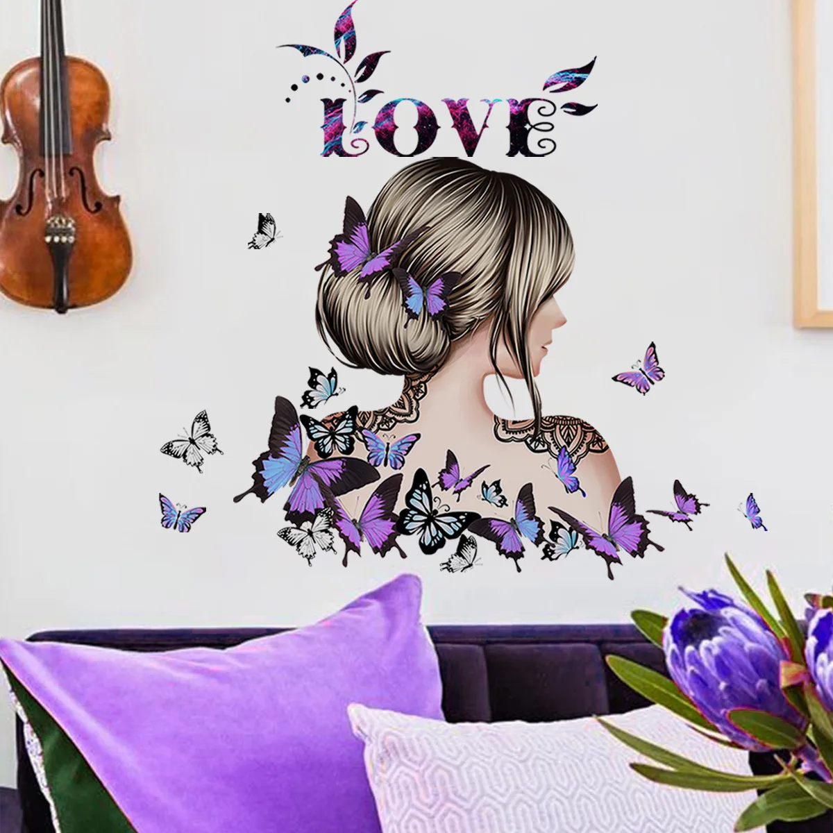 

2pcs English Love Girl Butterfly Wall Stickers Living Room Bedroom Background Wall Room Decorative Mural Wall Stickers Ms8456