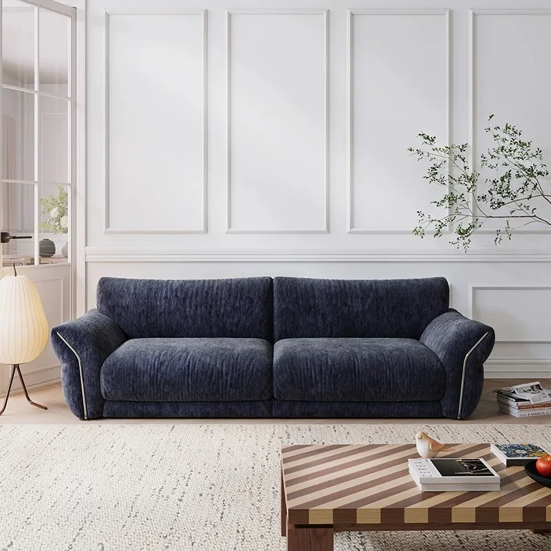 フレンチレトロシェニール生地花びらソファモダンシンプルサイズアパートリビングルーム3人掛けストレートソファ