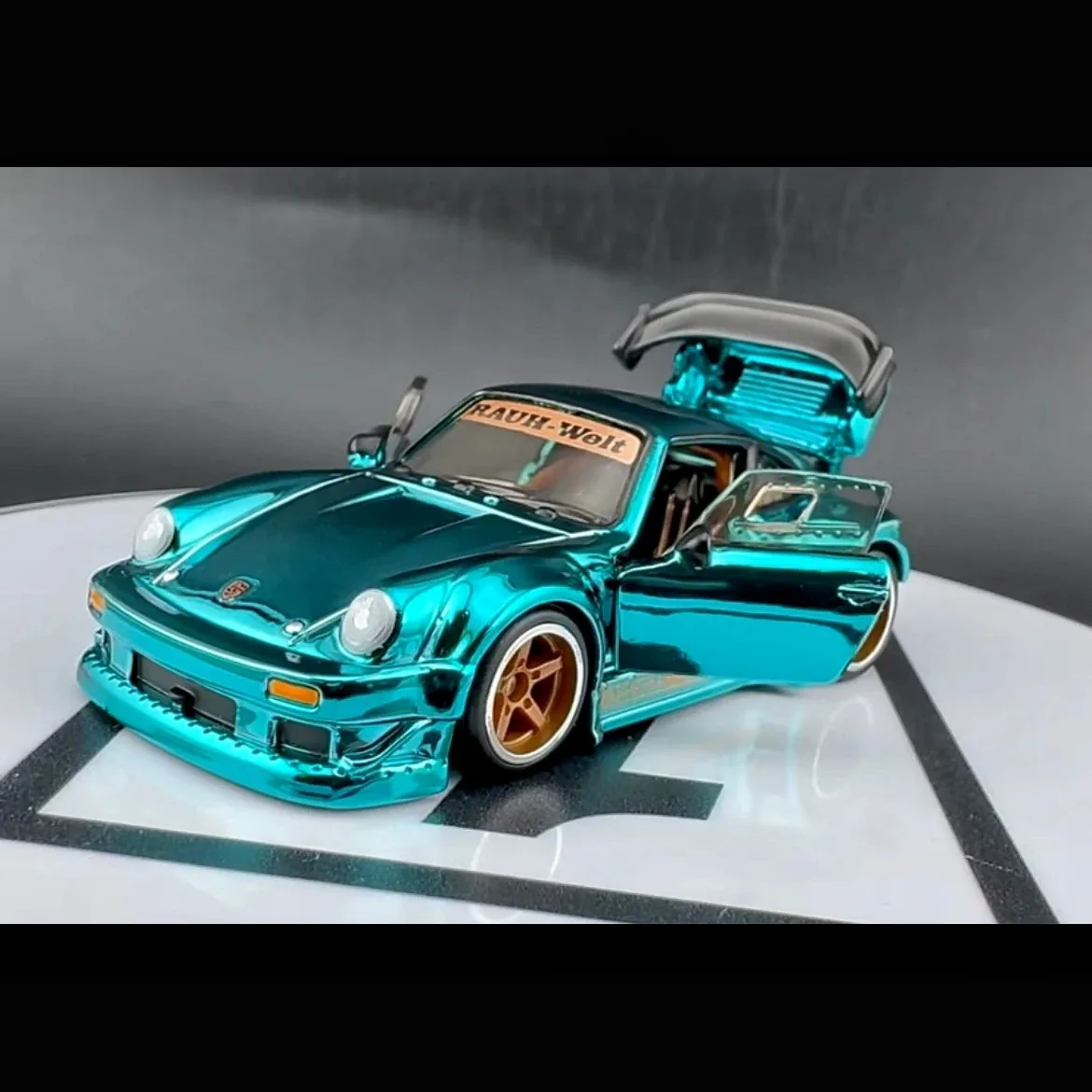 Hot Wheels RLC 1/64 Porsche RWB 930 Triple Open Body Nakai Kei Style Redline Electroplated Finish JDM Diecast Collectible Car view 2