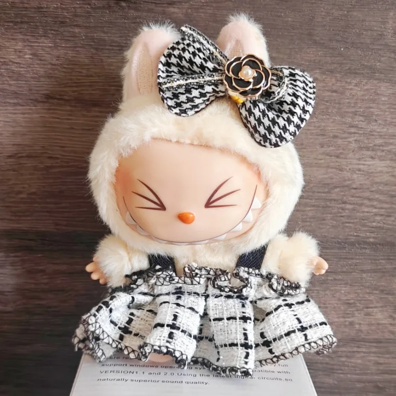 

15/17Cm Macaron Labubu Clothes for V1 V2 Kawai Mini Doll Outfit DIY Accessories High-quality Luxury Clothes Plaid Dress Set