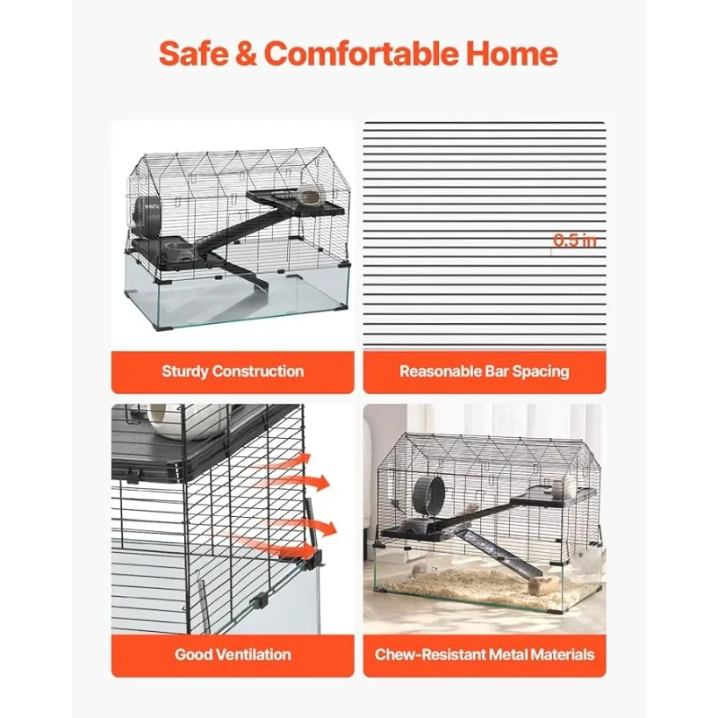 E أو قفص الهامستر، 360 °    iewing موائل الهامستر الشفافة، قفص حيوانات صغير، 29.5 × 17.3 × 24 بوصة، أقفاص فأر للحيوانات الأليفة #2