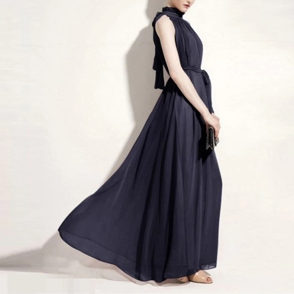 Vestido largo Bandage de gasa para mujer, vestido largo bohemio para oficina, vestido largo plisado sin mangas para fiesta, vestidos por debajo de la rodilla para mujer