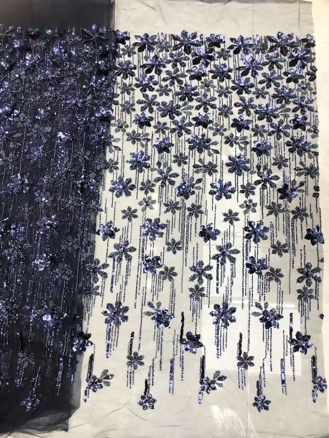 Pretty Flowers Lace Fabric Tube Beaded Material French Nigerian Shinny Sequins 13-6229 Embroidered Lady Show or Party Dress