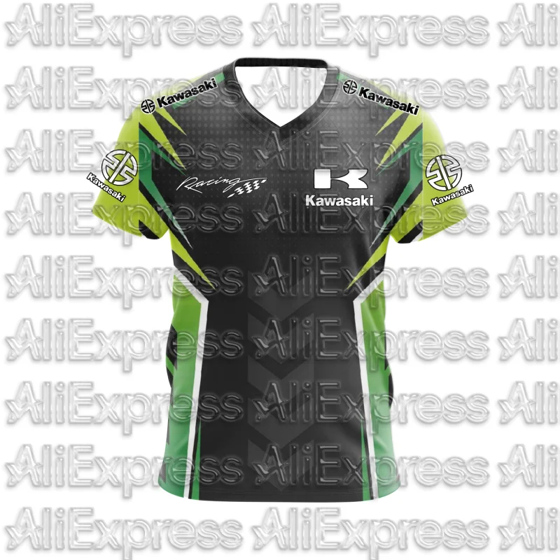 موتو 2025 صيف جديد الرجال دراجة نارية تي شيرت كاواساكي شعار ثلاثية الأبعاد مطبوعة عادية كم قصير تنفس تي شيرت الاتجاه المألوف #2