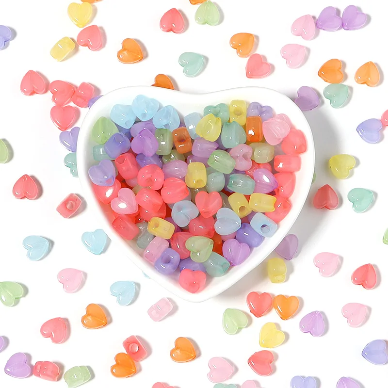 100pcs/Lot Acrylic Love Heart Beads Jelly Color Mix Large Loose Spacer Beads For Jewelry Making DIY Necklace Bracelet Accessorie