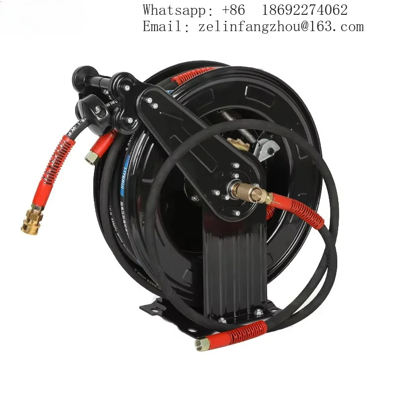 CAVITT 20m 3/8 Inch High Pressure Retractable Rewind Hose Reel Cold Rolled Steel for Industrial Water Grease Commercial