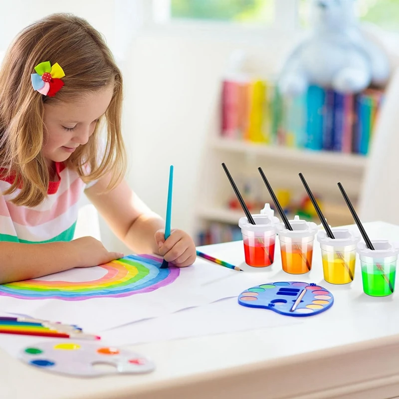 12 Pack No Spill White Lid Paint Cups Spill Proof Paint Cups Reusable Paint Cups With Lids For Kids, School, Classroom