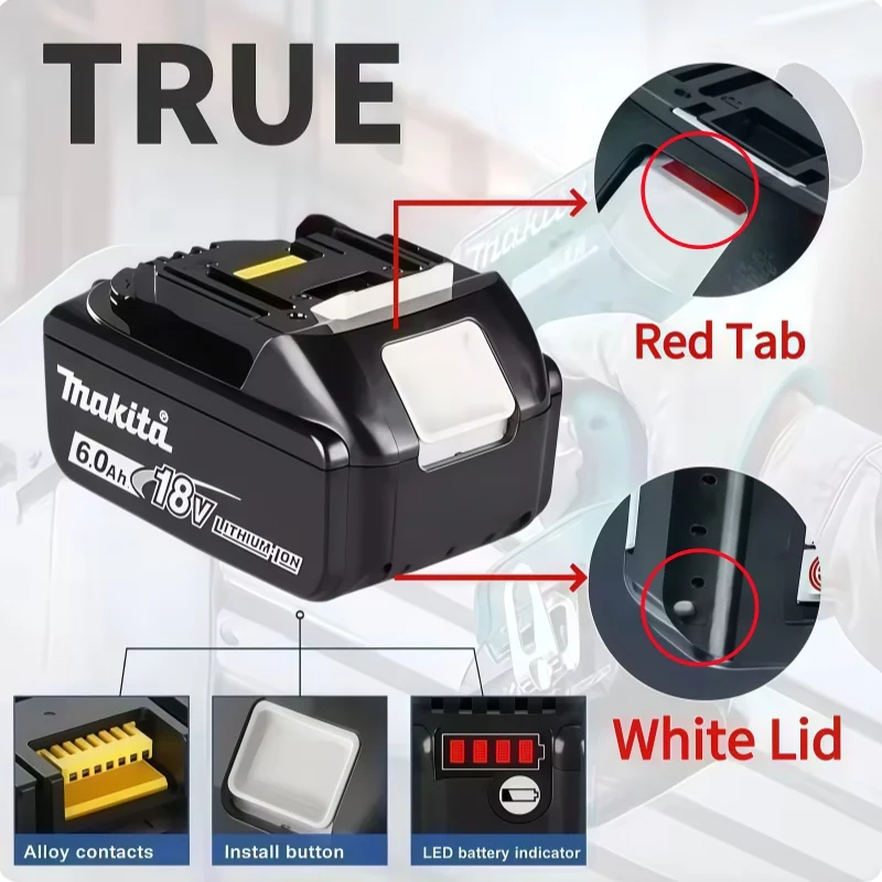 100% Genuine Makita 6Ah for Makita 18V Battery BL1860B BL1840 BL1830B BL1850B BL1850 BL1860 BL1815 Replacement Lithium Battery