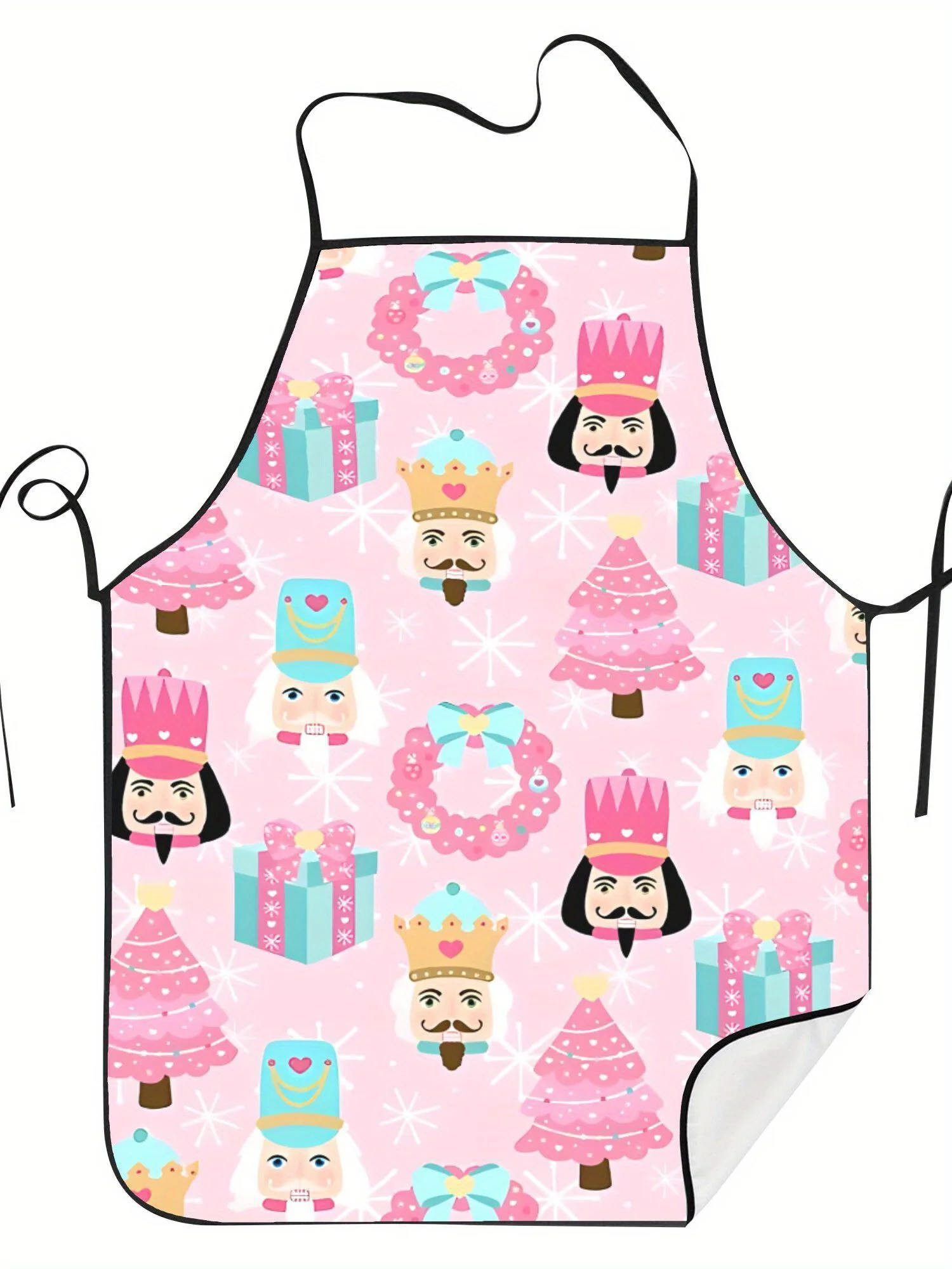 Adjustable Nutcracker Soldier Christmas Apron Vintage-Inspired Holiday Kitchen Apron with Pink Blue Festive Design