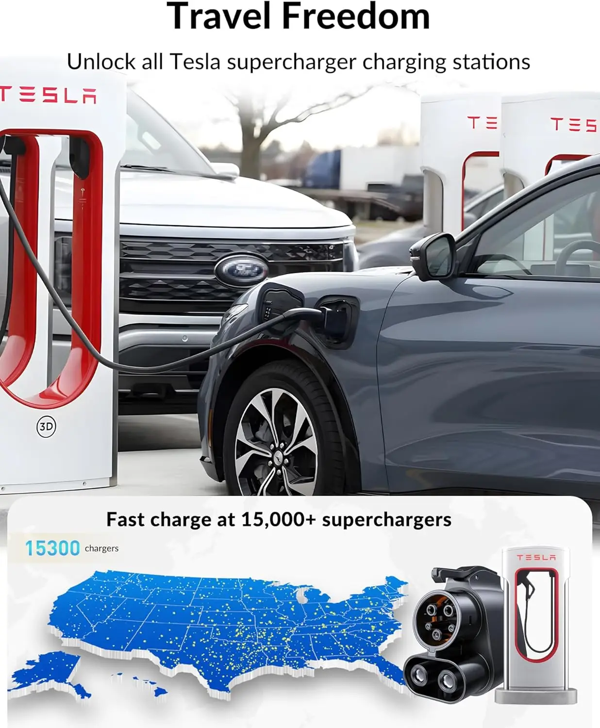 Adaptador de carregamento Tesla Supercharger para CCS1 [Max 500A, 1000V] Adaptador de veículo elétrico NACS para CCS, Adaptador de supercharger Tesla,