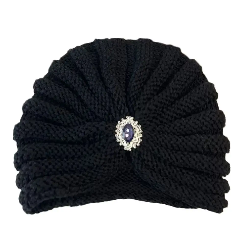 

Fashion Winter Warm Hijab Caps Soft Cashmere Bohemia Turban Diamond Jewelry Wool Knitting Turban Cap for Women