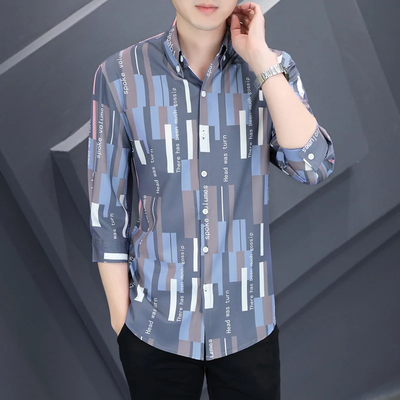 

Casual ort Sve irt Men's f Sve Summer Haome Korean Sle Trendy Men's Jaet Stripe Pattern Slim Fit irt