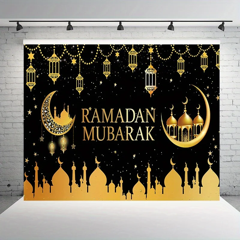 VIKAMA Ramadan Schwarz-Gold Wandteppich Stern Mond Moschee Muslimisches Festival Dekoration Wohnzimmer Sofa Dekoration Raumdekoration