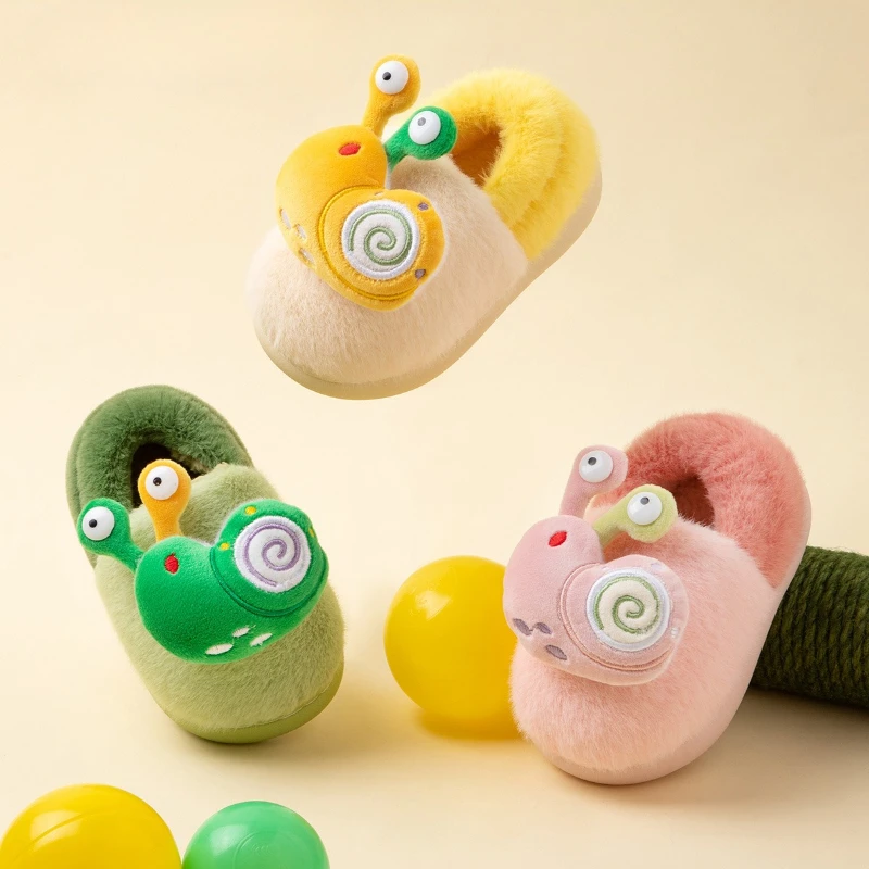 

Winter New Kids Warm Slipper for Home Cute Snail Girls Boys Plush Slippers Soft Bottom Fashion Children's Causal Fur Slippers