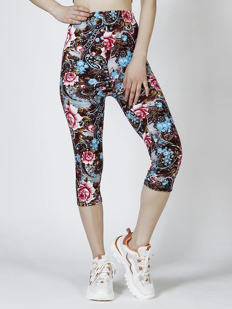 CUHAKCI ใหม่ Leggings ผู้หญิงกางเกงขาสั้น Mujer ฤดูร้อน Femme สุภาพสตรีพิมพ์ลาย Push Up Capri ยืดหยุ่น Legging