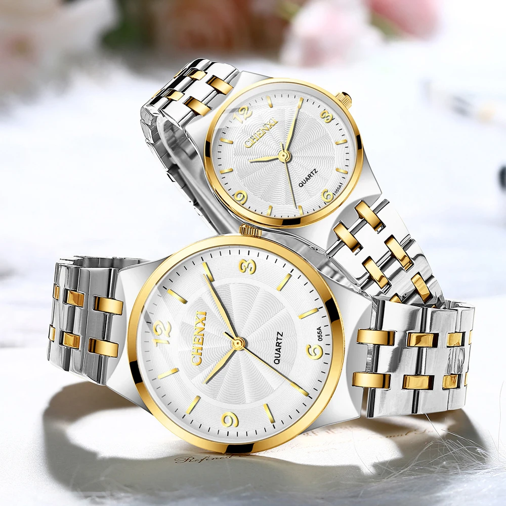 CHENghts-Montre à quartz en acier inoxydable pour hommes et femmes, montres-bracelets analogiques étanches, montres d'affaires décontractées, marque originale