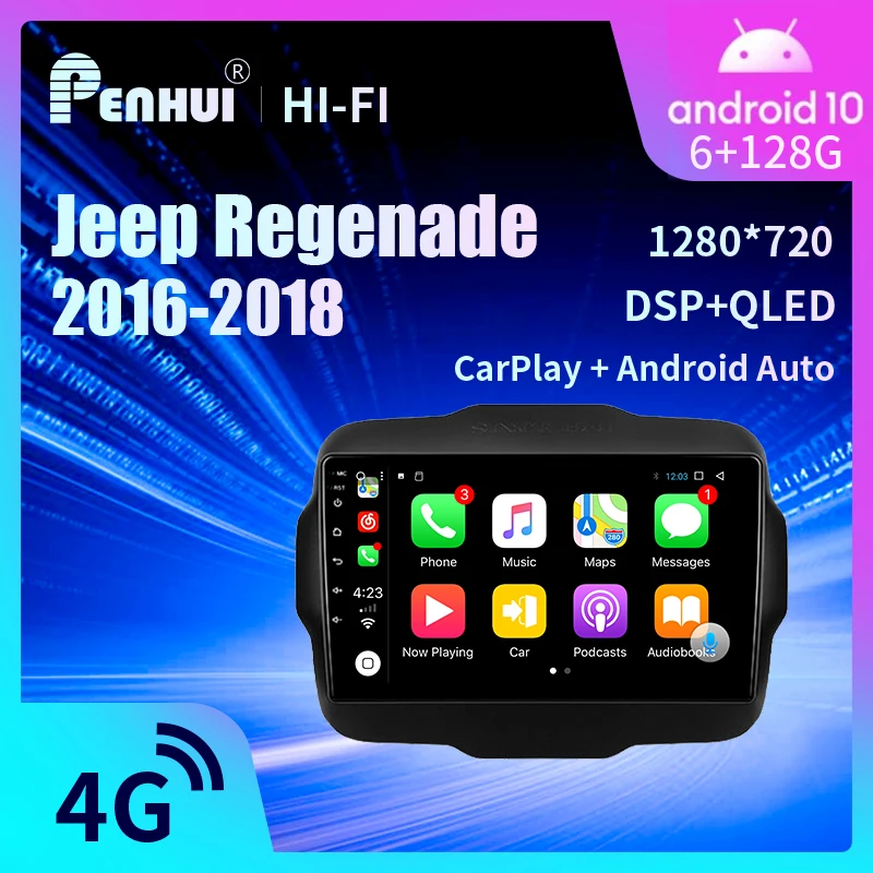 Car DVD For Jeep Regenade (2016-2018) Car Radio Multimedia Video Player Navigation GPS Android 10.0 Penhui & Redpower