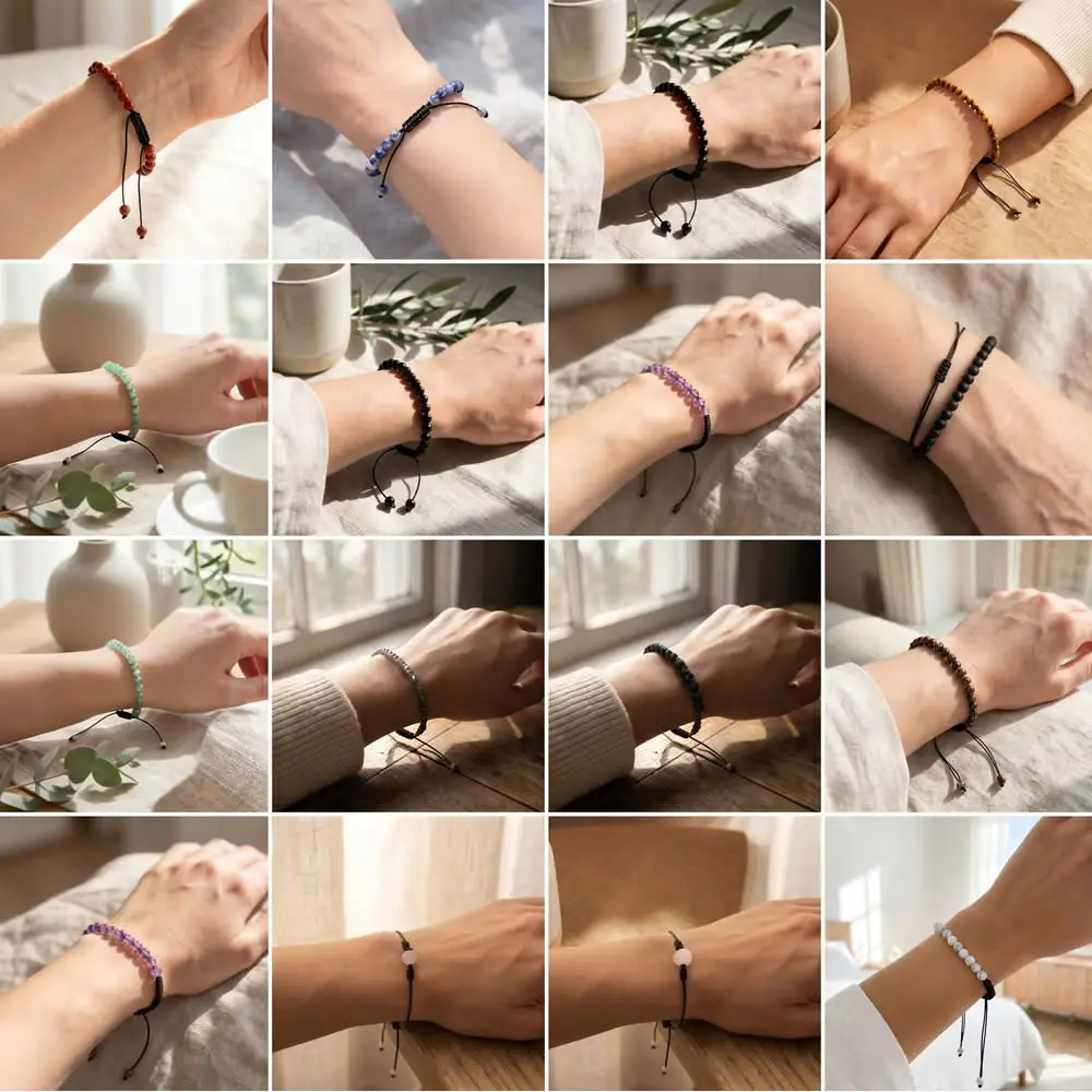 Bracelet en perles rondes en pierre naturelle de 4 mm, style bohème minimaliste fait main, cordon tressé réglable, bijou énergétique pour le yoga, cadeau