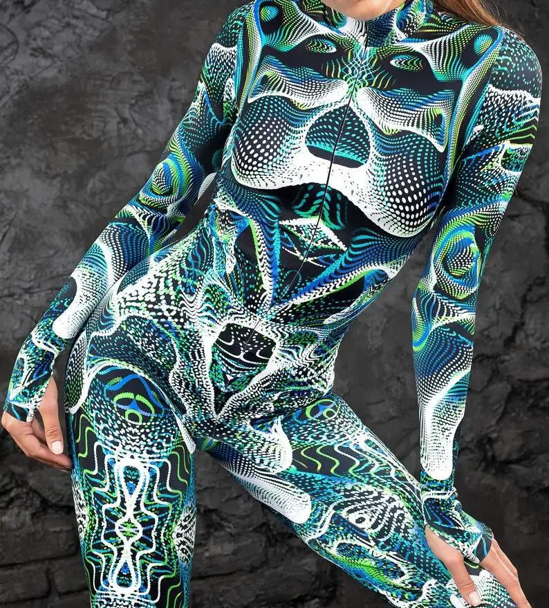 Bunter 3D-Druck Damen Party Cyberpunk Regenbogen Jumpsuit Onesie Halloween Cosplay Kostüm Elastischer Bodysuit Romper – Detail 17