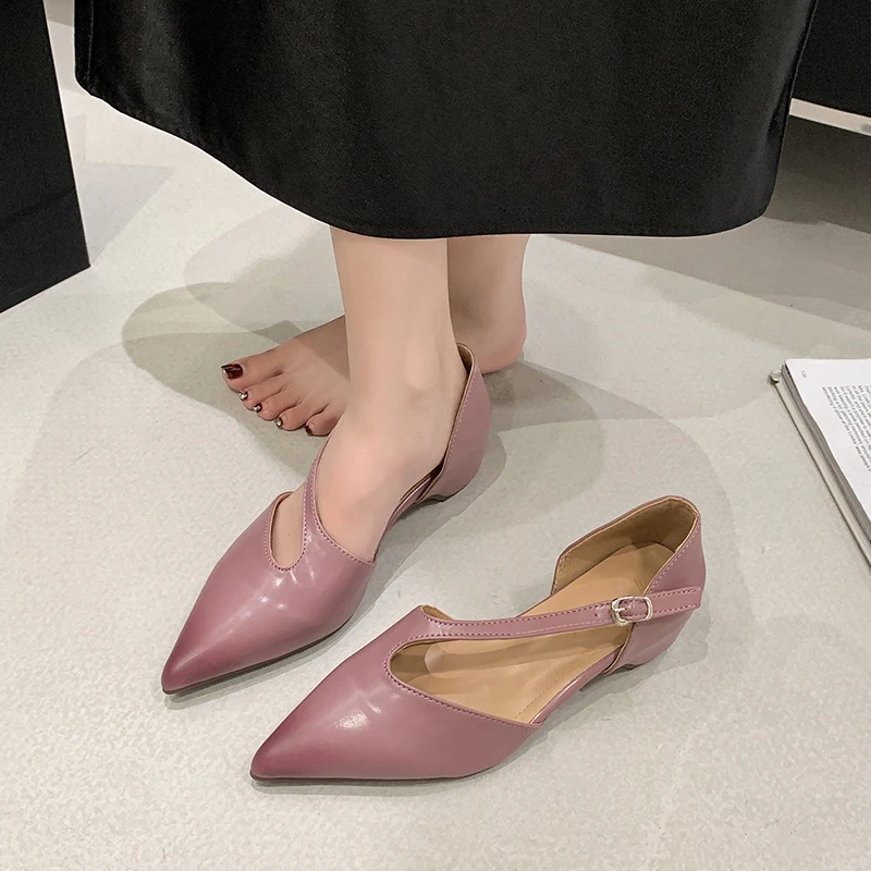 

French Pointed Toe Sandals Women's Summer Breathable Hollow Mary Jane Block Heel Pump
