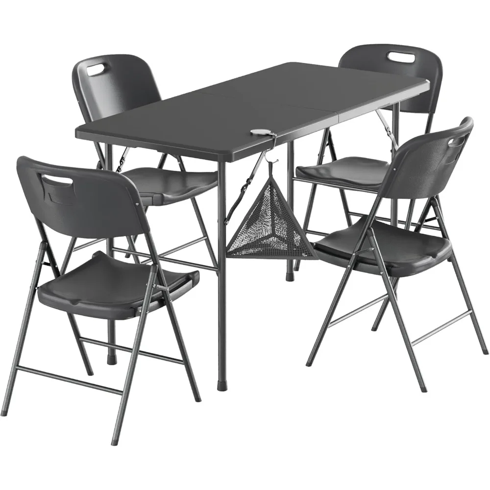 Folding Card Table and Chairs Set, Collapsible Legs & Portable for Indoor/Outdoor, Picnic, 5 Piece, Black